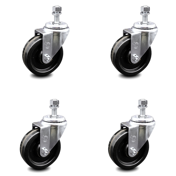 Service Caster 4 Inch Phenolic Wheel Swivel 12mm Threaded Stem Caster Set SCC-TS20S414-PHS-M1215-4